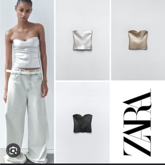 Zara Tops Zara Silver Metallic Knit Bustier Topcropped Top With